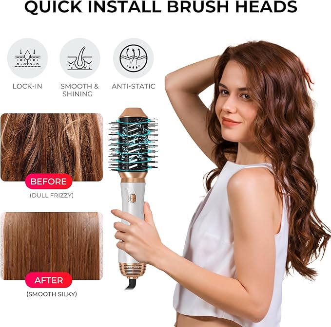 6 in 1 Hair Dryer Brush, Upgrade Detachable Blow Dryer Air Styler Wrap Curler, Hot Air Brush Curly Twist Curling Iron, Negative Ion Blow Dryer Hot Styler, Travel Hair Styling Tool