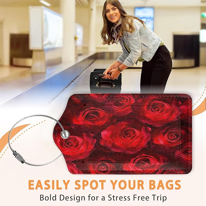 Romantic Elegant Red Roses PU Leather Luggage Tags - Image 4