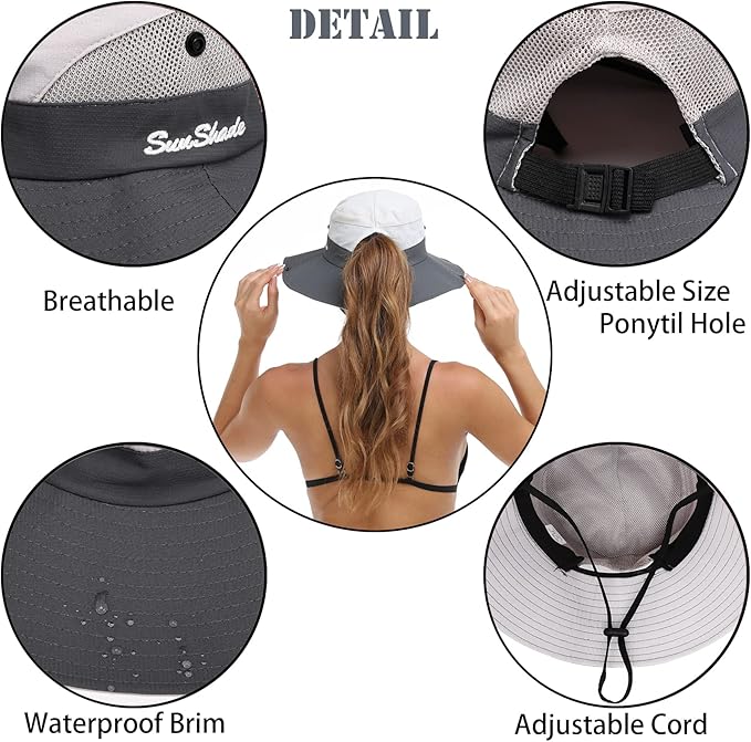 Womens Summer Sun Hat Beach Hat Wide Brim Outdoor UV Protection Hat Foldable - Image 3