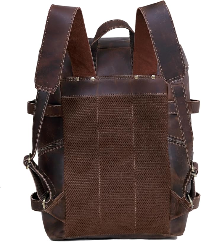 HLC Leather Brown Backpack For Men 17 Inch Genuine Laptop Backpack For Women - Image 8