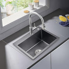 POPFLY 20 Inch Kitchen Sink, 18 Gauge 304 Stainless Steel Single Bowl Drop In - Image 2