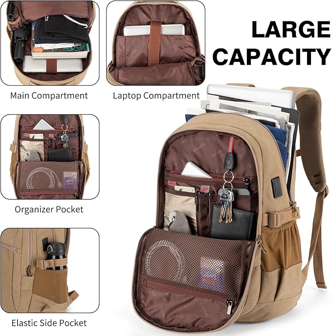 Tzowla Vintage Canvas Laptop Backpack - Image 2