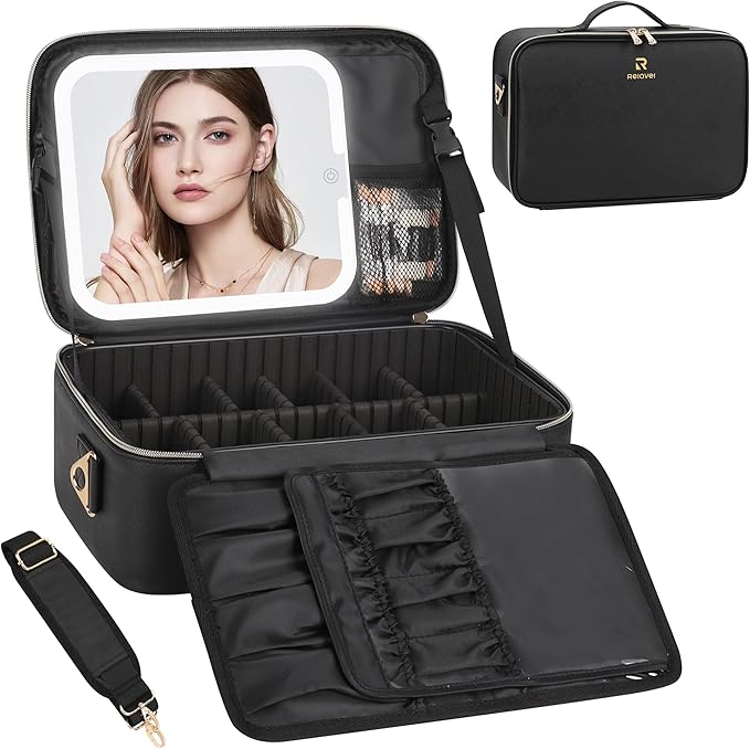 Relavel Makeup Bag with LED Mirror Travel Train Case Large Cosmetic Bags by Relavel