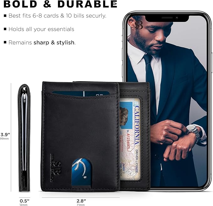 SERMAN BRANDS RFID Blocking Slim Bifold Genuine Leather Minimalist Front Pocket - Image 5
