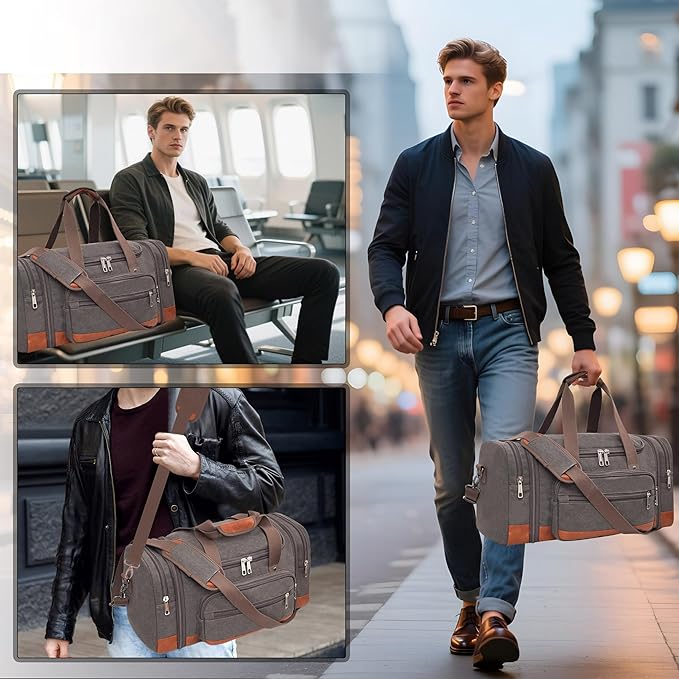 Men'S Duffle Bag For Travel, Expandable Canvas Duffel Bags Overnight Weekend - Image 2