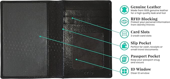 Personalized Monogrammed Black Leather RFID Passport Wallet - Image 2