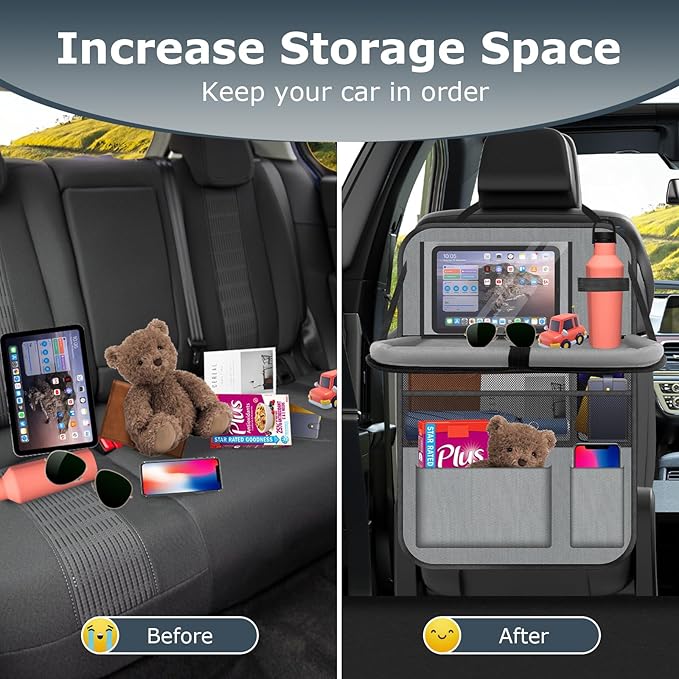 Car Backseat Organizer with table Tray, 9 Storage Pockets Backseat Car - Image 5