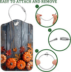 2 Pack Luggage Tag for Suitcase Thanksgiving Day Pumpkins Autumn Leaves Leather - Image 4