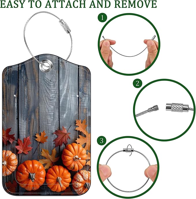 2 Pack Luggage Tag for Suitcase Thanksgiving Day Pumpkins Autumn Leaves Leather - Image 4