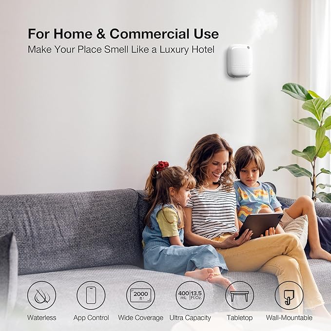 Airversa Waterless Essential Oil Diffuser for Home and Commercial Use, Up to 2000 sq ft 400 mL Capacity, Aromatherapy Scent Diffuser for Large Rooms, Smart Scent Air Machine, ANW-White