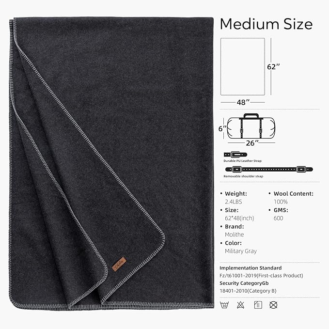 100% Wool Blanket, Military Wool Blanket, Sporting Events, Survival Kits - Image 4