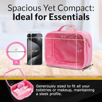 Pink Makeup Cosmetic Bag, Travel Toiletry Bag, Cute Makeup Pouch, Transparent Travel Case, Clear Front, Waterproof and Quart Size Bag, Best Gift for Girls, Teens, Women