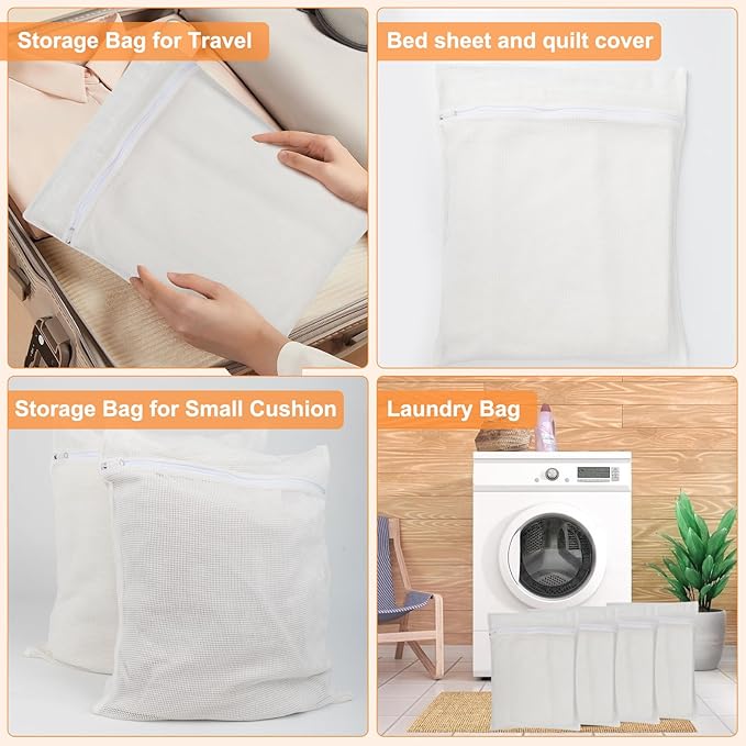 4-Piece White Large Durable Organic Cotton Mesh Laundry Bags - Image 6