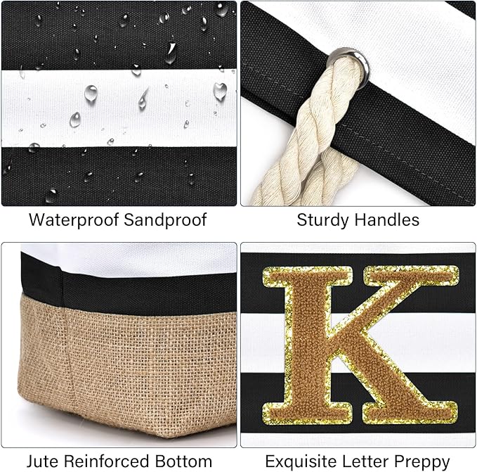 Becokan Beach Bag Initial Beach Tote - Image 2