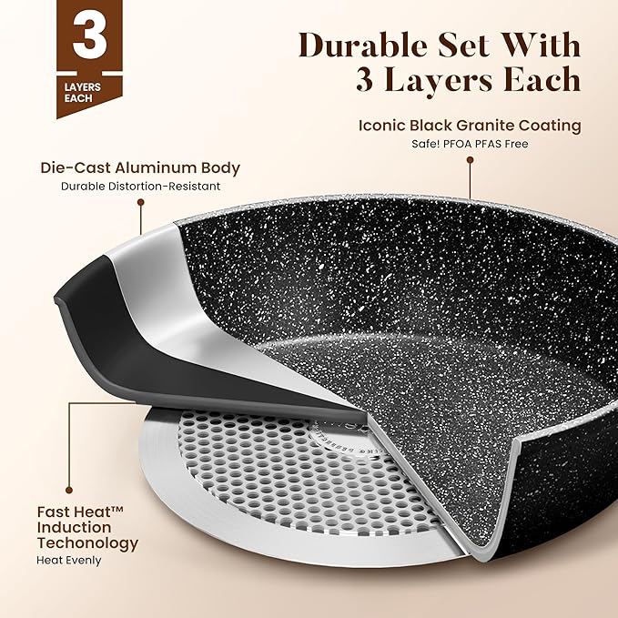 Kitchen Academy Induction Cookware Set-17 Piece Non-stick Cooking Pan Set - Image 6
