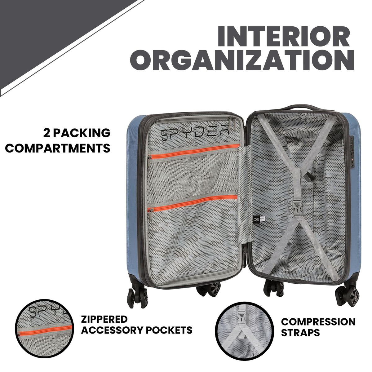 Rails Expandable Hardside Upright Suitcase with 360° Spinner Wheels (Denim / Medium Checked)