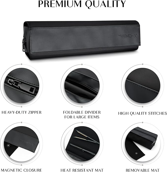TREND-X Hair Styling Tools Organizer Bag with Heat-Resistant Mat, Flat Iron Travel Case, Travel Bag for Curling Iron, Straightener and Hot Brushes, Storage Case for Hot Hair Tools (Irons Not Included)