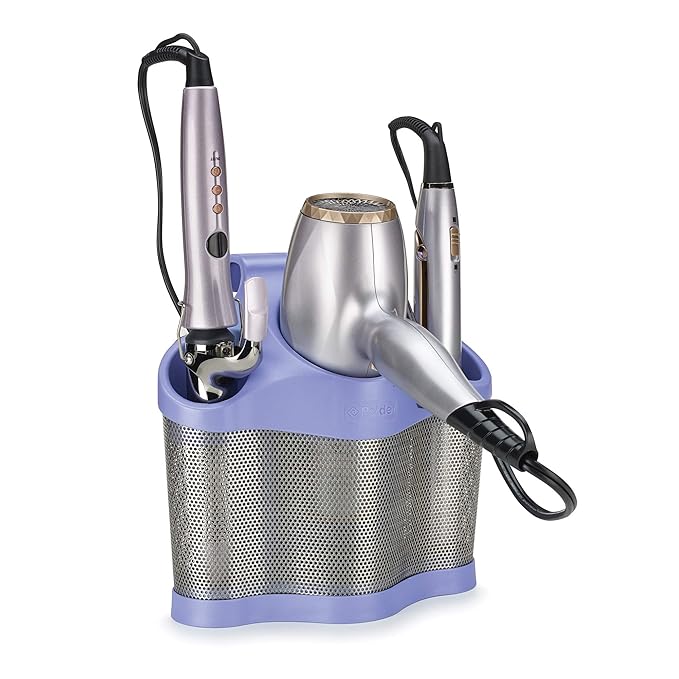Polder Style Station, Hair Tool Organizer for Hair Dryer, Curling Iron, Hair Straightener, Easy-to-Store Hair Styling Station, Periwinkle and Silver