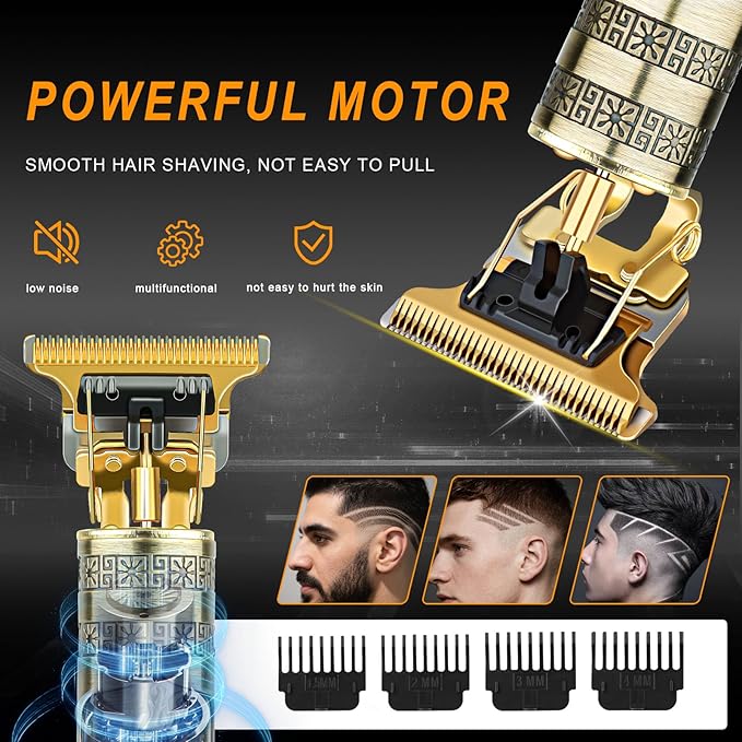 Professional Hair Trimmer for Men, Beard Trimmer Hair Clippers for Men, Hair Clippers with 4 Limit Combs, Cordless Rechargeable Hair Trimmer Metal Body Cutting Grooming Kit