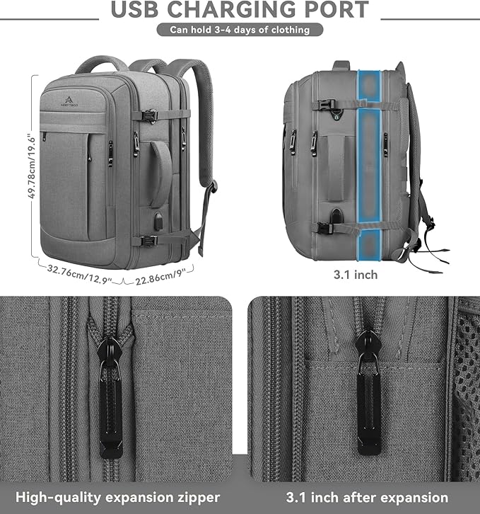 Carry On Backpack, 50L Extra Travel Laptop Backpack - Image 2