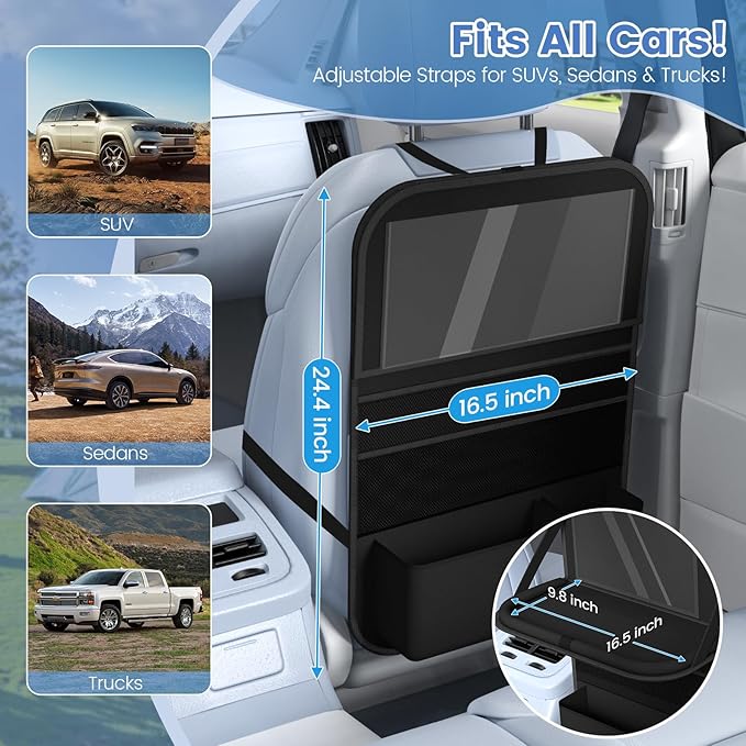 Car Backseat Organizer with table Tray, 9 Storage Pockets Backseat Car - Image 2
