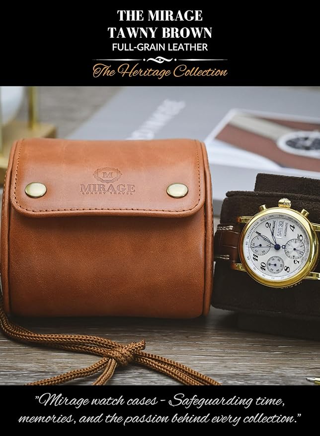 Leather Watch Rroll Travel Case Single Watch Roll Holder Tawny Brown Full Grain - Image 7
