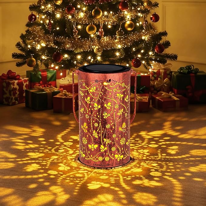 Homemory Bee Solar Lanterns Lights Outdoor Waterproof, Hollowed-Out Metal Decor - Image 2