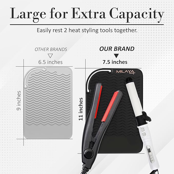 Vanity Accessories Heat Resistant Mat – Silicone Flat Iron & Curling Iron Holder, Non-Slip Vanity Mat & Hot Tool Mat for Home, Salon, or Travel Use