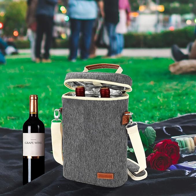 ZORMY 2 Bottle Insulated Wine Tote Bag, Wine Carrier Travel Padded Cooler Bag - Image 6