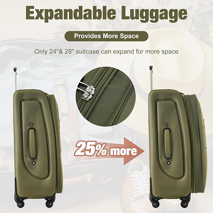 Merax Softside Luggage Set Softshell Lightweight 3 Piece Spinner Suitcase 22" - Image 3
