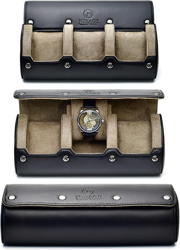 Watch Roll Travel Case Leather – 3 Slot Watch Holder Storage by MirageLuxuryTravel