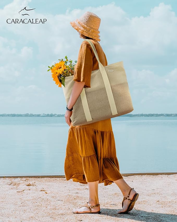 Large Beach Tote Bag with Zipper-Travel Tote Bag - Image 8