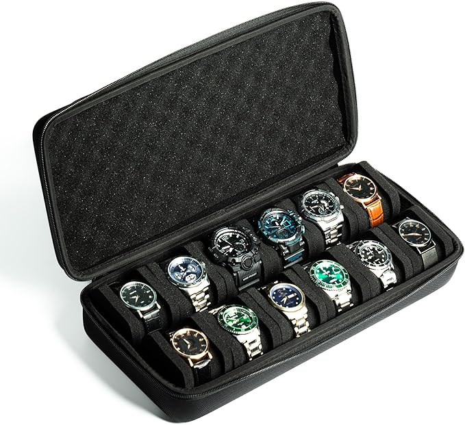 12 slots Watch Case, hard watch travel case, storage box, padded case by AUKURA