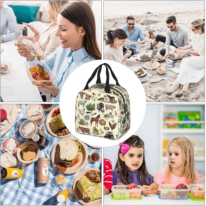 Farm Animal Lunch Bag Farm Lunch Box Insulated Reusable Lunch Tote Bag Cooler - Image 5