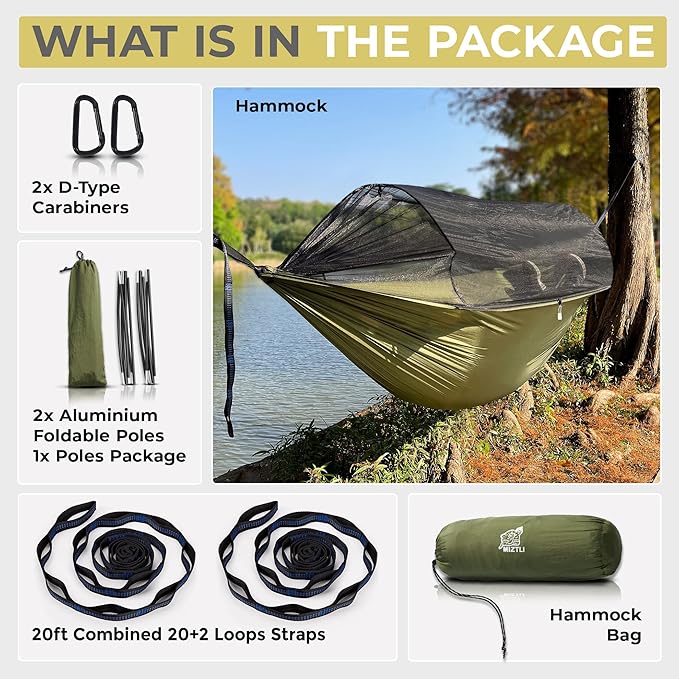 Miztli Camping Hammock -Portable Hammock w/Spacious Net & Tree Straps - Image 7