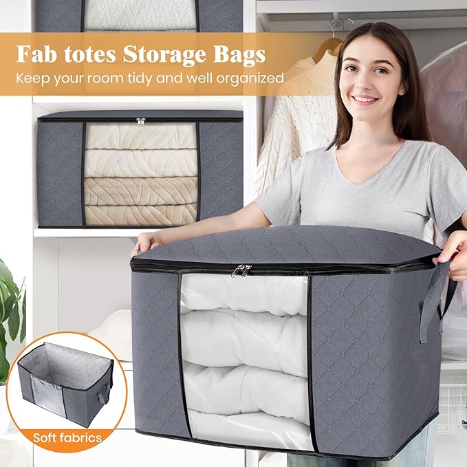 Fab totes 24 Gallons Clothes Storage, Foldable Thick Fabric Blanket Storage Bags - Image 5