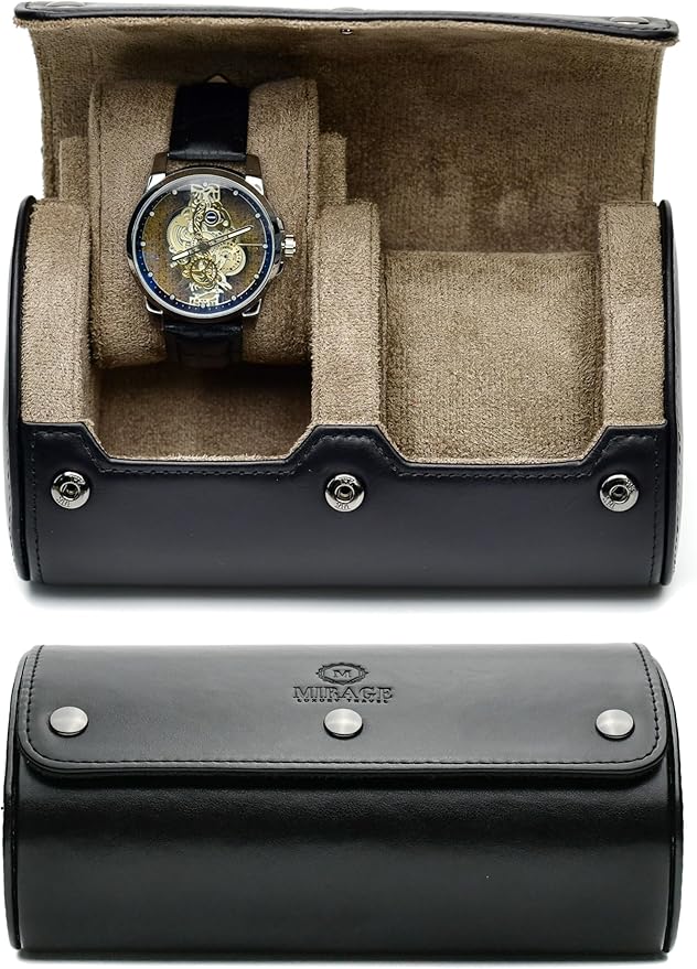 2 Watch Roll Travel Case – Leather Watch Holder Case by MirageLuxuryTravel