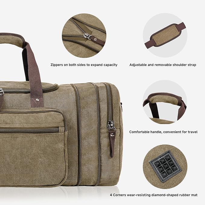 Canvas Expandable Duffle Bag for Men Traveling, Luggage Travel Bag Weekender - Image 7