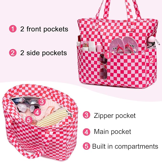 LEDAOU Large Beach Tote Bag Women Waterproof Sandproof Zipper Beach Tote Bag - Image 3