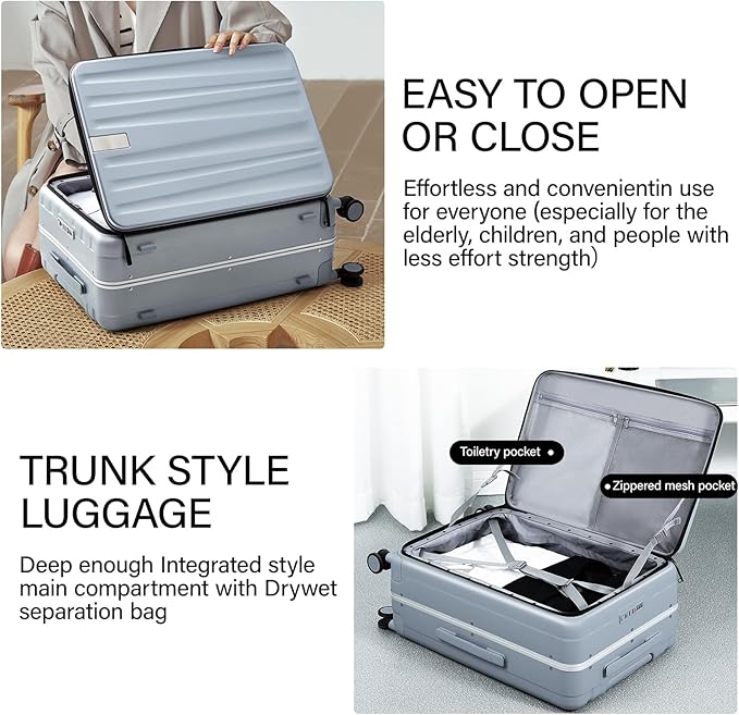 Hanke 20 Inch Carry On Suitcase PC Hardshell Luggage Top Open Aluminum Frame - Image 5
