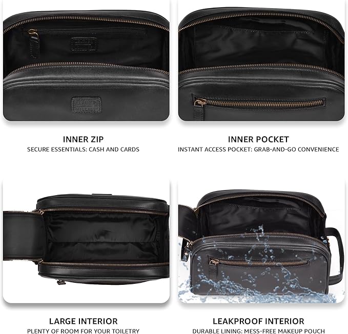 LEATHER VILLAGE Premium Leather Toiletry Travel Pouch - Image 3