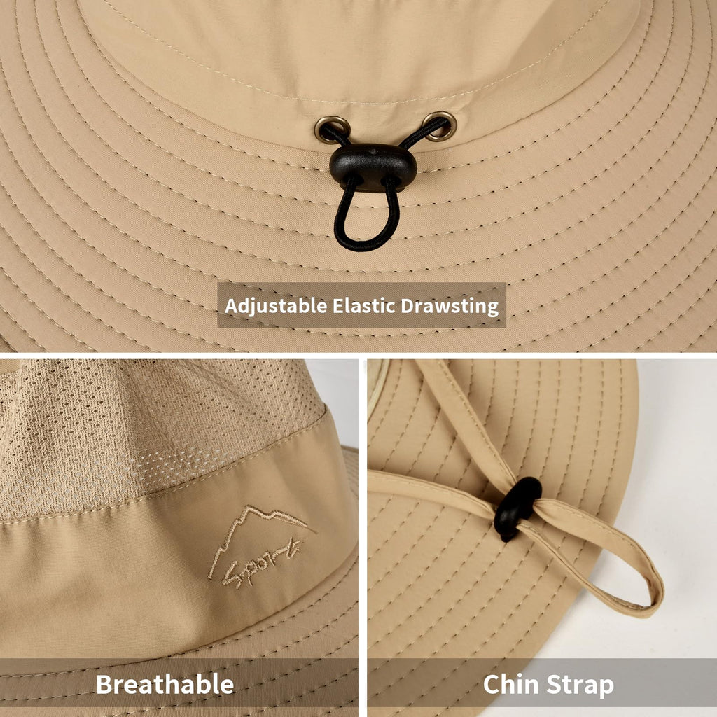 Sun Hats for Men Women Fishing Hat UPF 50+ Breathable Wide Brim Summer UV Protection Hat (Khaki)
