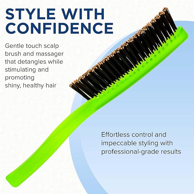 Giorgio GION1G Neon Green 7.75 inch Gentle Touch Detangler Hair Brush for Men Women. Soft Bristles for Sensitive Scalp. Wet and Dry for all Hair Types. Scalp Massager Brush Stimulate Hair Growth