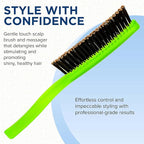 Giorgio GION1G Neon Green 7.75 inch Gentle Touch Detangler Hair Brush for Men Women. Soft Bristles for Sensitive Scalp. Wet and Dry for all Hair Types. Scalp Massager Brush Stimulate Hair Growth