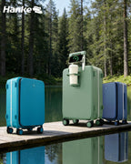 24 Inch Top Opening Checked Luggage with Cup Holder and USB Ports (Forest Green / 24 Inch Pro)