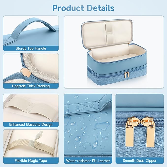 Travel Hair Dryer Case for Shark Flexstyle, Double-Layer Carrying Case for Shark Flex Style Blow Dryer, Portable Hair Tools Storage Organizer Bag for Shark Beauty Hairdryer Attchments (Misty Blue)
