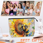 Cosmetic Bags Travel Makeup Toilet Case Waterproof Pouch for Women Girls 6.7X9.45inches - Bee on A Sunflower in Watercolor Painting
