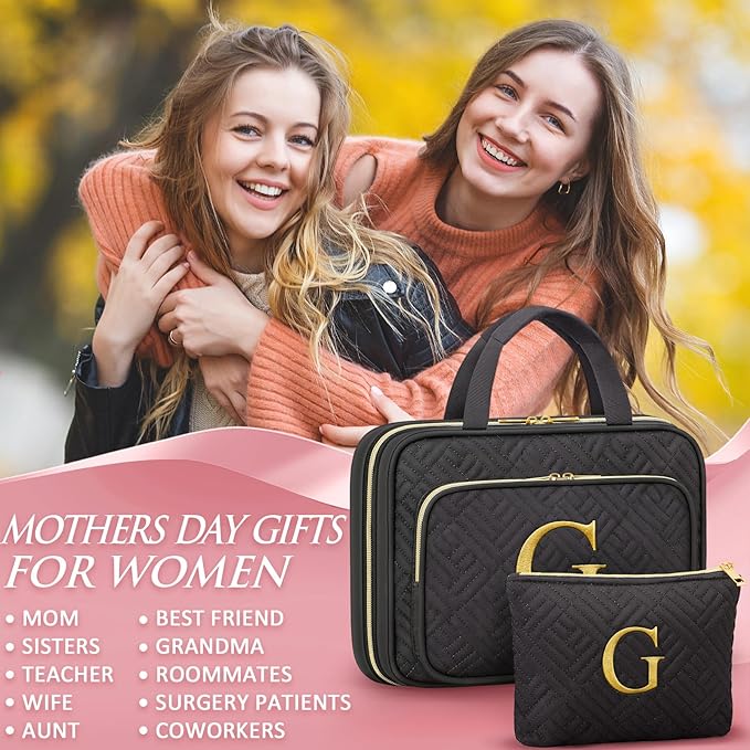 Gifts for Women, Initial Toiletry Makeup Bag Hanging Cosmetic Organizer - Image 8