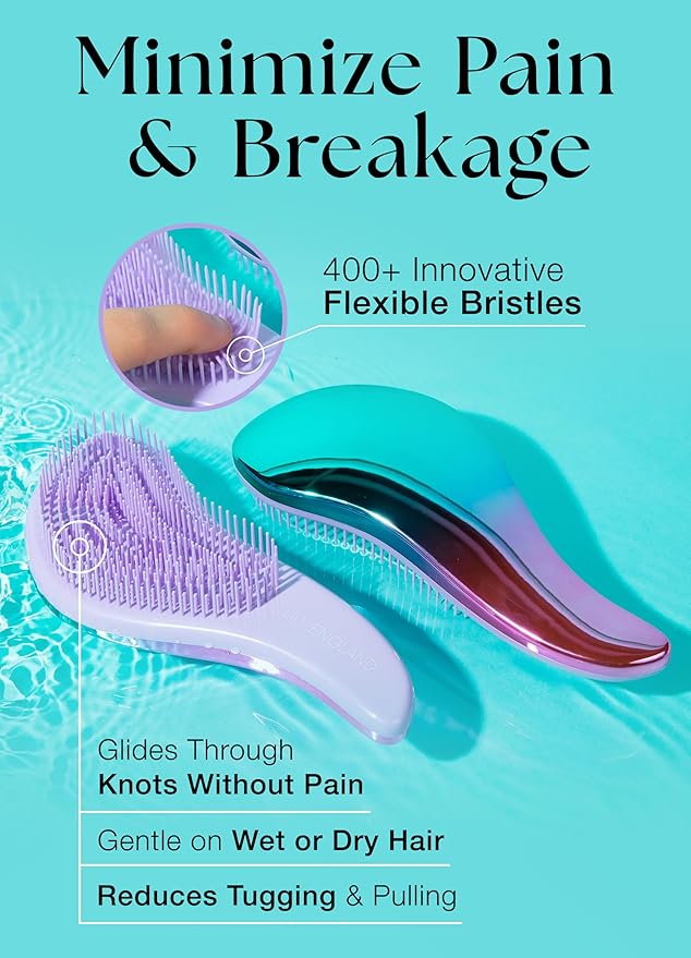 Lily England Detangler Hair Brush for Curly, Thick, Straight & Natural Hair - Gentle Detangling Brush for Women, Kids & Toddlers with Flexible Bristles - Smooth Hairbrush for Wet & Dry Hair, Ombre