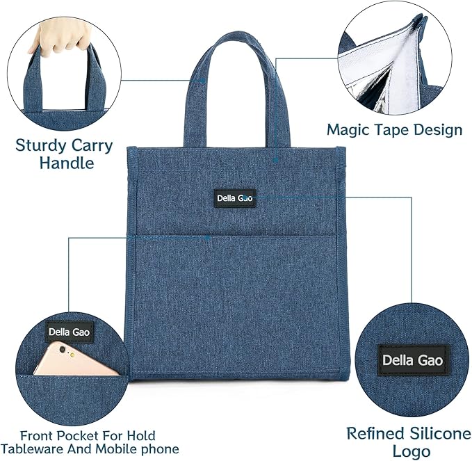 Della Gao Insulated Lunch Bag for Women Men, Waterproof Small Lunch Tote Lunch - Image 5